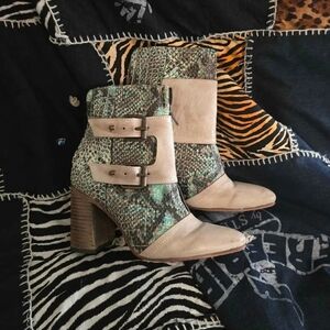 Freebirx Joey Turquoise Snakeskin and Beige Heeled Boots